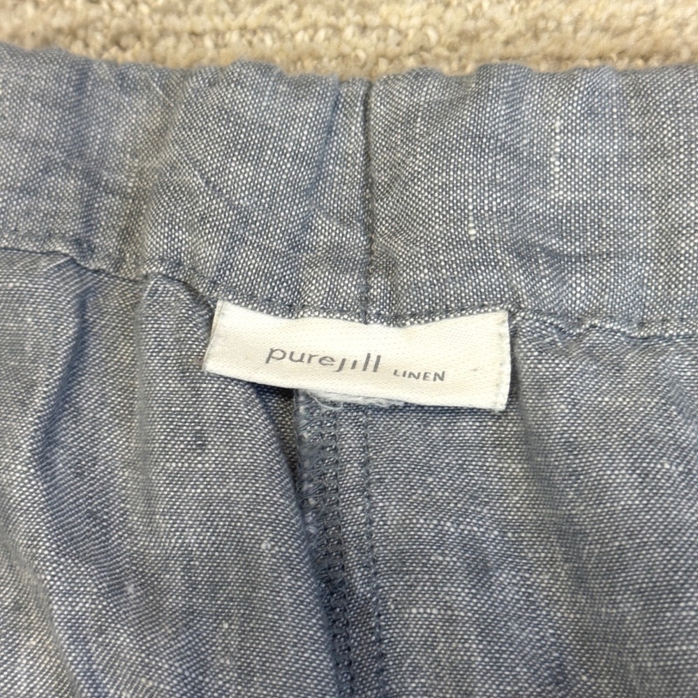 Pure Jill Linen Pants Light Blue Elastic Waist Roll Tab Hem Trousers L/XL - Picture 3 of 8
